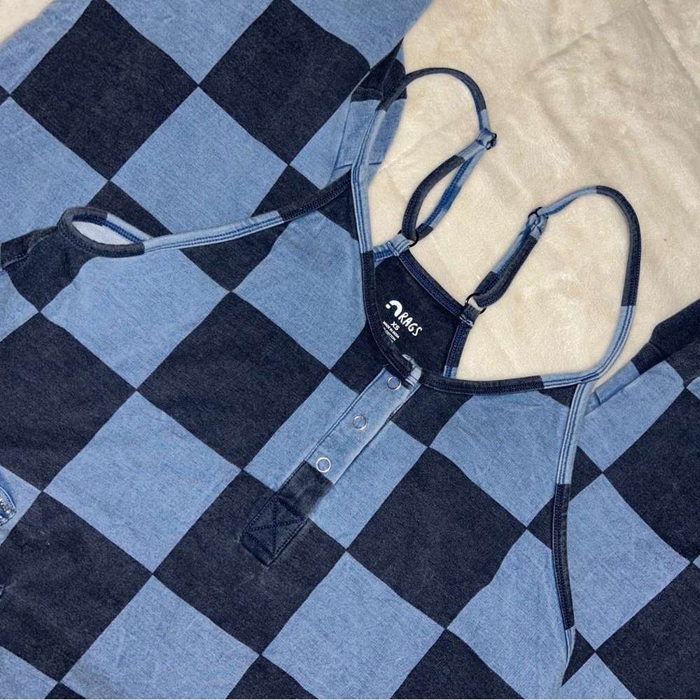 Rags to Raches Blue Denim Check Tank Romper - Picture 4 of 4
